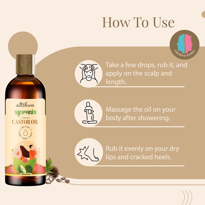 Satthwa USDA Organic Cold-Pressed Castor Oil (200ml - 6.8oz) –
