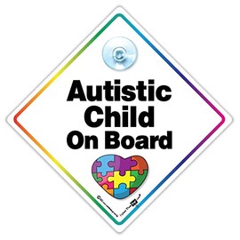 Autistic Child on Board Car Sign, Autism Car Sign, Autistic Person Car Sign, Autism Awareness Sign, Autistic Puzzle Heart High Visibility Vehicle Sign 14 x 14cm
