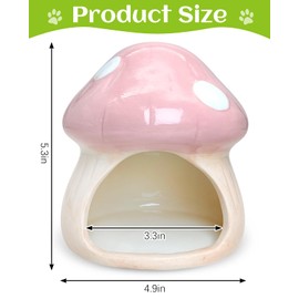 BNOSDM Ceramic Hamster Hideout Cute Mushroom Shape Hamster House and Habitat Cool Hamsters Hide Suitable for Syrian, Mice, Dwarf Hamsters, Gerbils (Pink)