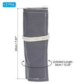 PATIKIL Handmade 24 Slots Roll Up Pencil Case, 2 Pack Canvas Pencil Wrap Pouch Pen Holder Organizer for Artist Drawing Coloring Sketching, Gray