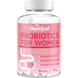 Probiotics for Women 100 Billion CFUs Probiotic and Prebiotics with Digestive Enzymes for Gut Health, Vaginal Probiotics with Cranberry and D-Mannose for Urinary Tract Health, pH Balance, 90 Capsules