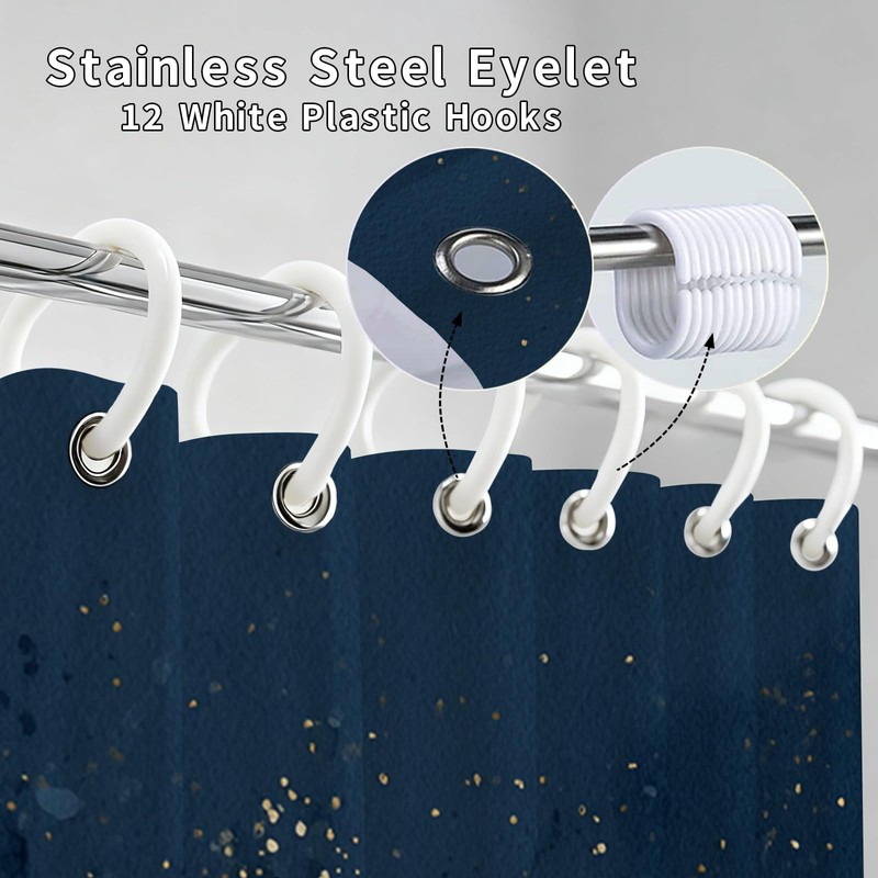 LeAquaNook Navy Blue Shower Curtain Dark Blue and Gold Leaf