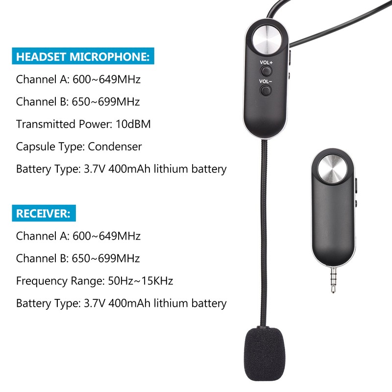UHF Headset Wireless Microphone Professional Wireless Mic Set 6.35mm Receiver