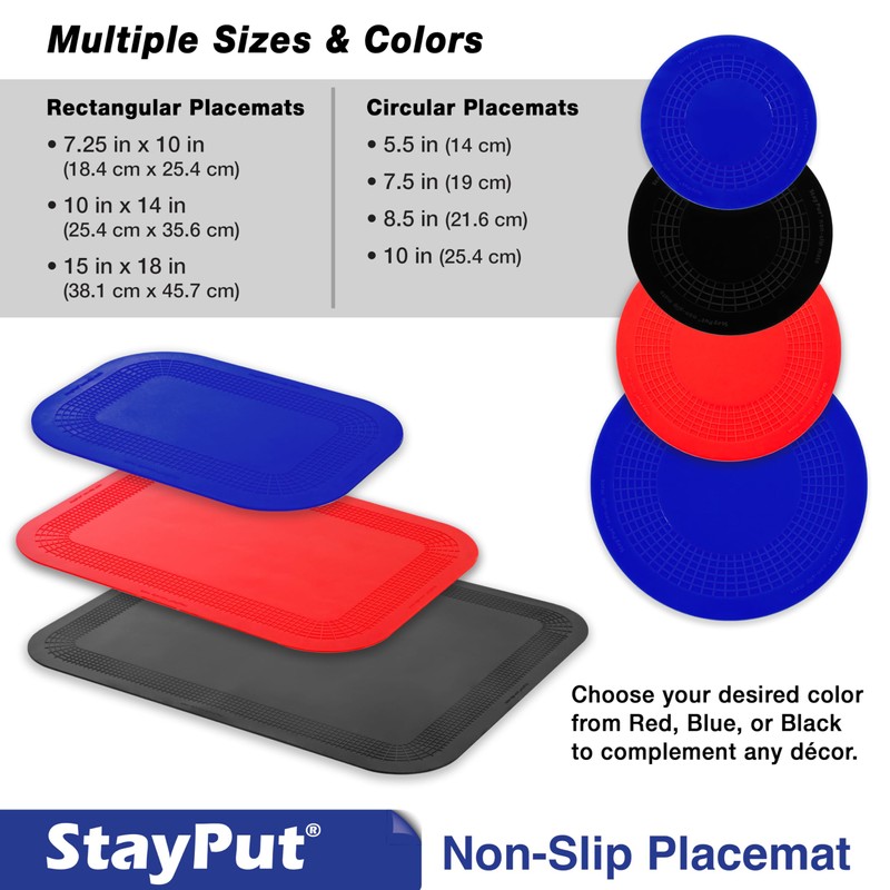 StayPut Premium Non-Slip Placemats - Rectangular & Circular Designs for