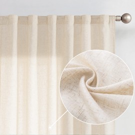 jinchan Linen Curtain for Living Room 96 Inch Length Extra Wide Crude Curtain Rustic Farmhouse Curtain Rod Pocket Back Tab Semi Sheer Light Filtering Drapes Bedroom Window Curtain 1 Crude