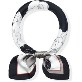 Corciova Pañuelo para el pelo con sensación de seda, tamaño mediano, cuadrado, satinado, para mujer, 27,5 x 27,5 cm, 25 Floral Negro Blanco, M