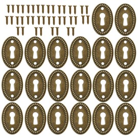 XUESHENGJING 20 Pcs Antique Oval Keyhole Cover Lock Rosette Lock Brass Keyhole Opening Cover Key Hole Cover for Profile Single Hole Hook Lock Including Nails (38mm x 25mm)