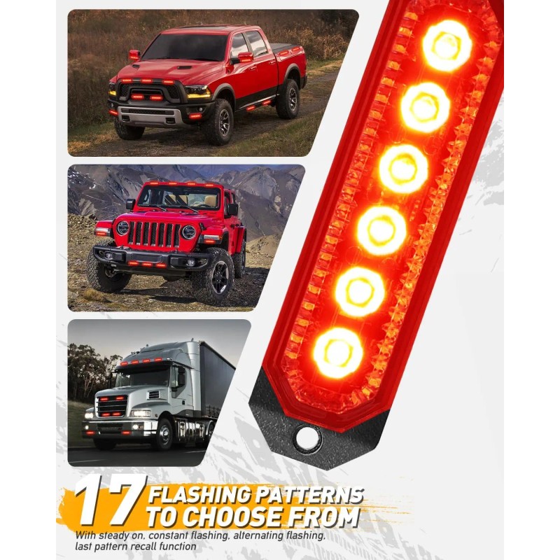 Safety Warning Light Emergency Strobe Grille Lights 4Pcs 6 LED