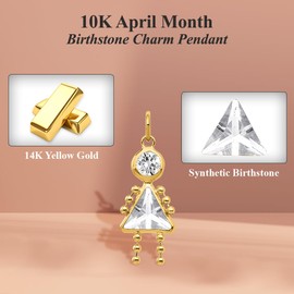 Auriga Fine Jewelry 10k Yellow Gold April Girl Birthstone Charm Pendant for Women (L- 20cm, W- 10cm)