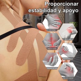 Cintas de Kinesiología, 4 Rollos Cinta Deportiva Transpirable, Cinta Respirable Deportiva Impermeable, Terapéutica de Kinesiología Profesional, Proporciona Apoyo para Músculos de Gimnasio, Correr, Tenis