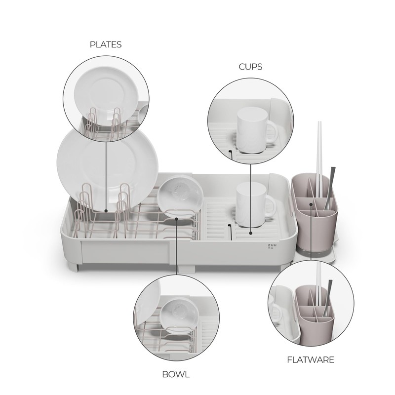 Zuutii Dish Drying Rack with Drainboard,Expandable(17.5-25.4") Large Dish Rack,Sink Dish