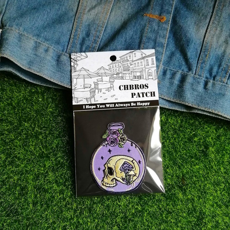 CHBROS Skeleton Skull Bottle Embroidered Patch Applique Iron/Sew on Patches