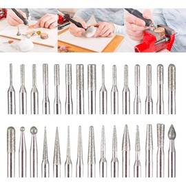 Gasea 30pcs 1/8" Shank Diamond Coated Burr Drill Bits for Engraving Carving Rotary Tool