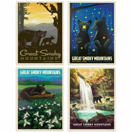 Anderson Design Group Smoky Mountains Natl Bears Deer Vinyl Sticker Set of 4 Luggage Decals