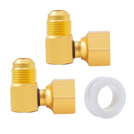 SUNGATOR 90° Elbow Flare Fitting, 3/8" Female Swivel x Male Flare Tube Fittings, 3/8'' Brass 90 Degree Swivel Propane Elbow Adapter for Low Pressure Gas Fired Heaters (2-Pack)