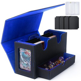 AWESOPAL Deck Case / Trading Card Case, Double Sleeve Compatible (Holds 200 Sheets) (Black & Blue)