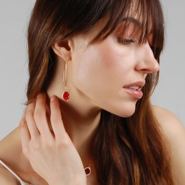 Humble Chic NY Red Threader Earring, Simulated Druzy Dangle Earring for Women, Base Metal for Women