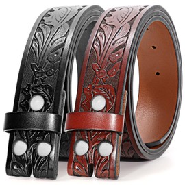 BELTROAD 2 Pack Western Leather Belt Strap for Men Women Cowboy Cowgirl Leather Mens Belts for Jeans Men's Birthday Gifts Belt without Buckle
