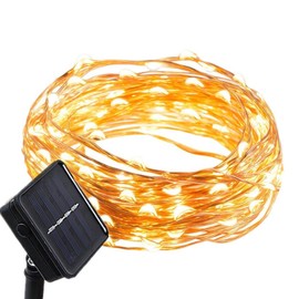 Solar Powered Fairy String Lights Waterproof Outdoor Copper Wire Firefly Starry Lights for Holiday Party Christmas Wedding Garden Yard Patio Gate Tree Decorations, 16.4Ft 50 Mini LEDs, Warm White