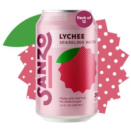 Sanzo Flavored Sparkling Water - Lychee (Berry), 12-Pack - Carbonated Drink Made with Real Fruit and Sugar-Free - Non-GMO, Gluten-Free and Vegan - 12 Fl Oz Cans - Floral, Fragrant, and Sweet