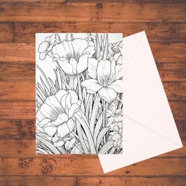 Garden Flowers Coloring Card Kit, 5" x 7" Greeting Card Stationary Set, Easy Adult Coloring A7 Cards with Mailing Envelopes, Floral Greeting Cards, DIY Paper Crafting Kit