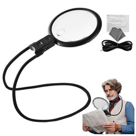 5X‑15X Lupa Libres LED Colgante - Lupa para Leer, Manos Libres para Lectura, USB Recargable Tres Niveles, Puerto de Carga Tipo C, Brillo 36 Leds 5X‑15