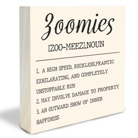 Dog Theme Wooden Block Sign - Zoomies - 4"X4" Decorative Pine Wood Plaque, Home & Office Desk Decor, Dog Lover Gift, Room Tabletop, Shelf Accessories (Khaki) - A03