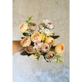 Sweet Home Deco 11'' Silk Baby Ranunculus Artificial Flower Bush Small Flower Bush Set of 2 Wedding/Home Decorations (Yellow)