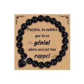 CheersLife Naturstein Armband für Damen Armband mit Herz-Anhänger Geschenkidee zum Geburtstag Weihnachten originelle Perlenarmbänder Geschenk für Mutter Tochter Freundin Paar Schwarzer Kristall FR