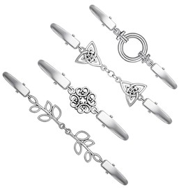 Bkemkri Pack of 4 Vintage Cardigan Clips Pullover Clips Brooch Pins Antique Scarf Clips Cardigan Clips Chain Collar Clips Closure for Scarves Coat Collar Cape Scarves Coat Charm Accessories, Metal, No