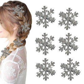 6 Pcs Snowflake Hair Clips Christmas Pearl Hair Clips Sparkly Rhinestone Silver Hair Clips for Women Christmas Hair Accessories