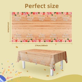 Festicreamy Floral Happy Birthday Tablecloths - 108"x54" Cute Butterfly Wood Grain Table Cover Flower Tablecover/Party Decor for Girls Birthday Party Supplies Baby Shower