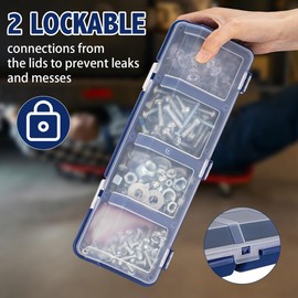 Qezodsx 4 PCS Screw Organizers and Storage Bins with Locks Hardware Organizer Box Blue & Red Plastic with Compartment Bolt Organizer