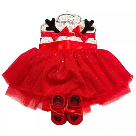 Angel Face Infant Girls 3 Pc Set: Red Reindeer Headband, Tutu, Mary Janes NIP