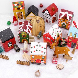 Homgaty Advent Calendar for Filling, 24 Advent Calendar Boxes Bags with 24 Number Stickers and 5 m Ribbons, DIY Advent Calendar Houses Boxes Gift Boxes, Christmas Decoration