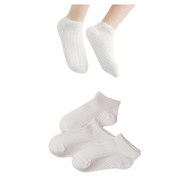YuMEET School Socks, Kids, White, Short Length, 3 Pairs/5 Pairs, 01. short length(3 pairs)