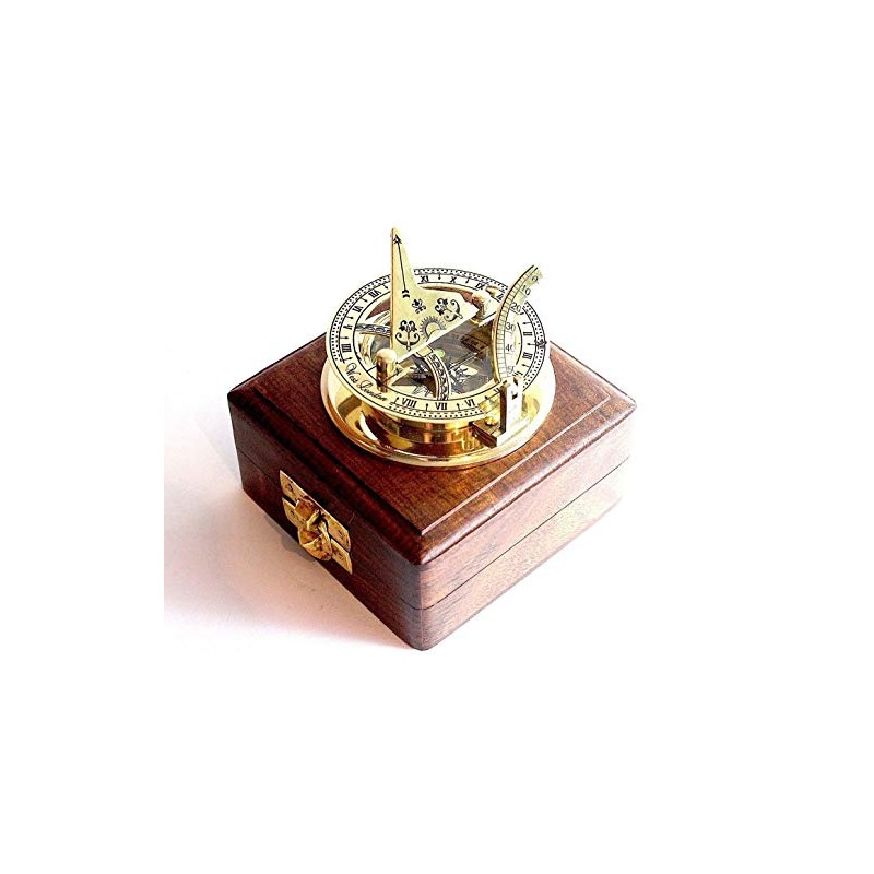 Nautical Replica Hub BRASS SUNDIAL COMPASS -Solid Brass Pocket Sundial