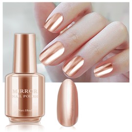 QIUFSSE Mirror Nail Polish Metallic Nail Polish Long Lasting Mirror Effect Nail Polish Quick Dry Chrome Nail Polish for DIY and Professional Nail Art (18ML, Champagne Gold)