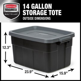 Rubbermaid Heavy Duty Black Storage Bins Plastic Totes with Lids for Storage, Stackable, Large Capacity, Durable, Multipurpose, 14 GAL, 6 Pack (14 GAL - 6 Pack Solid Black and Grey)