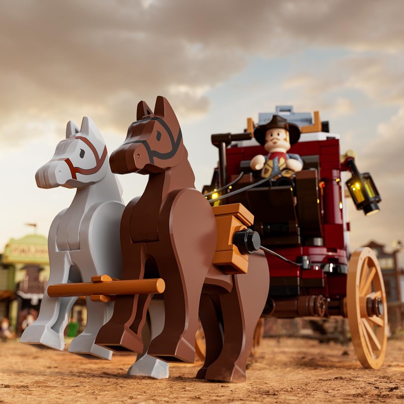 Lumibricks Western Stagecoach Lighting Building-Bricks Set - Old West Carriage