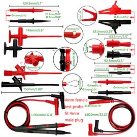 AideTek Automotive Silicone Test Leads kit Insulation Piercing Test Clip Crocodile Clips CAT III 1000V up to 32A TLP20169