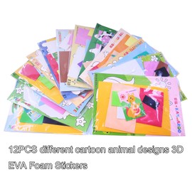 Lovyan 3D EVA Foam Stickers for Toddlers 12PCS Sticky Foam DIY Craft Preschool Art Class Drawing Sticker Puzzle Art Kit for Kids Boys Girls (Cartoon Animals A)
