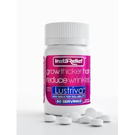 InstaRelief® Hair Growth with Lustriva® - Clinically Shown to Grow Thicker, Healthier Hair in 3 Weeks, Reduce Wrinkles and Fine Lines, with Biotin, Silicon, and Arginine, 60 Tablets