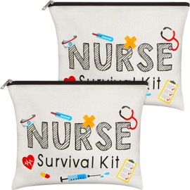 Boao 2 Packs Nurse Survival Kit Cosmetic Bag Funny Makeup Bag Nurse Gift for Women, Nursing Student, Nurse Practitioner, Nurse Appreciation Week Gift Travel Bag