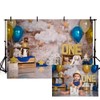 MEHOFOND 8x6ft Blue and Gold Boy One Birthday Photo Studio