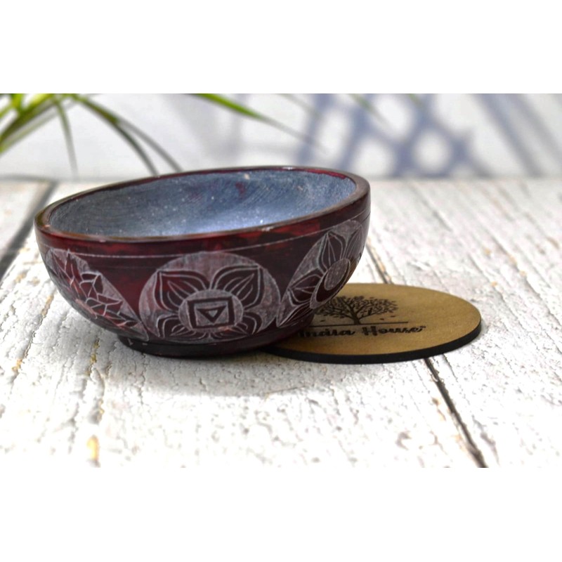 Carved Soapstone Serving,Incense Burner,Cleansing, Burning Sage, Smudge Bowl 5" x