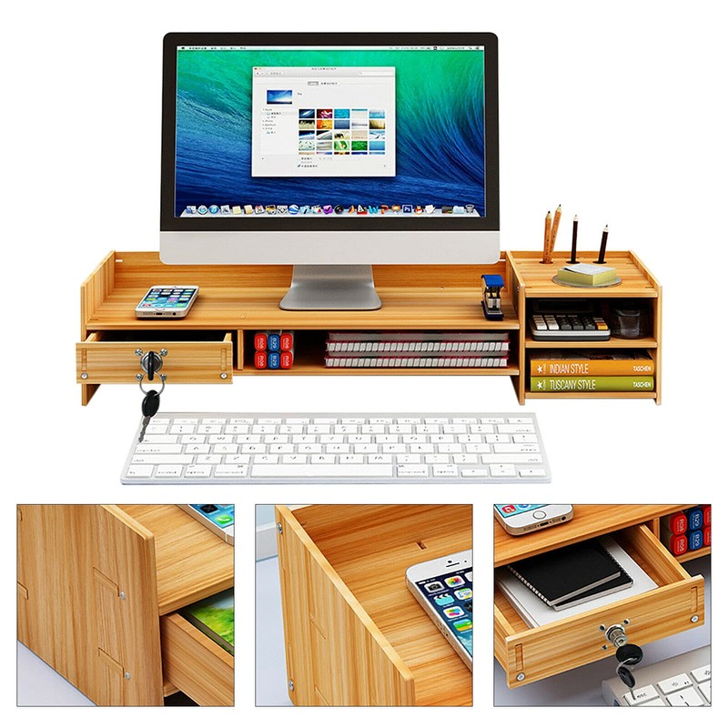 VPABES Office Desk Organizer with Drawers, 2-Tier Computer Holder Monitor