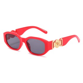 BUTABY Rectangle Sunglasses for Women Retro Driving Glasses 90’s Vintage Fashion Irregular Frame UV400 Protection Red
