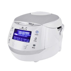 Yum Asia Sakura Rice Cooker with Ceramic Bowl and Advanced Fuzzy Logic (8 Cup, 1.5 Litre) 6 Rice Cook Functions, 6 Multicook Functions, Motouch LED Display, 120V Power (White and Siver)