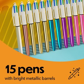 BIC 4-Color Rainbow Shine Limited Edition Set, Box of 15 Pens, Retractable Ball Pens, Medium Point (1.0mm) Start your collection of 4-Color now!